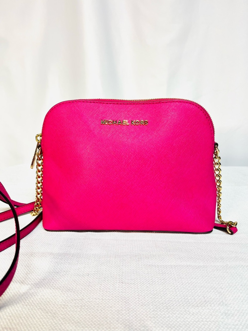 Michael Kors Fuchsia Pink Saffiano Leather Crossbody with Chain & Leather Strap - Picture 3 of 11